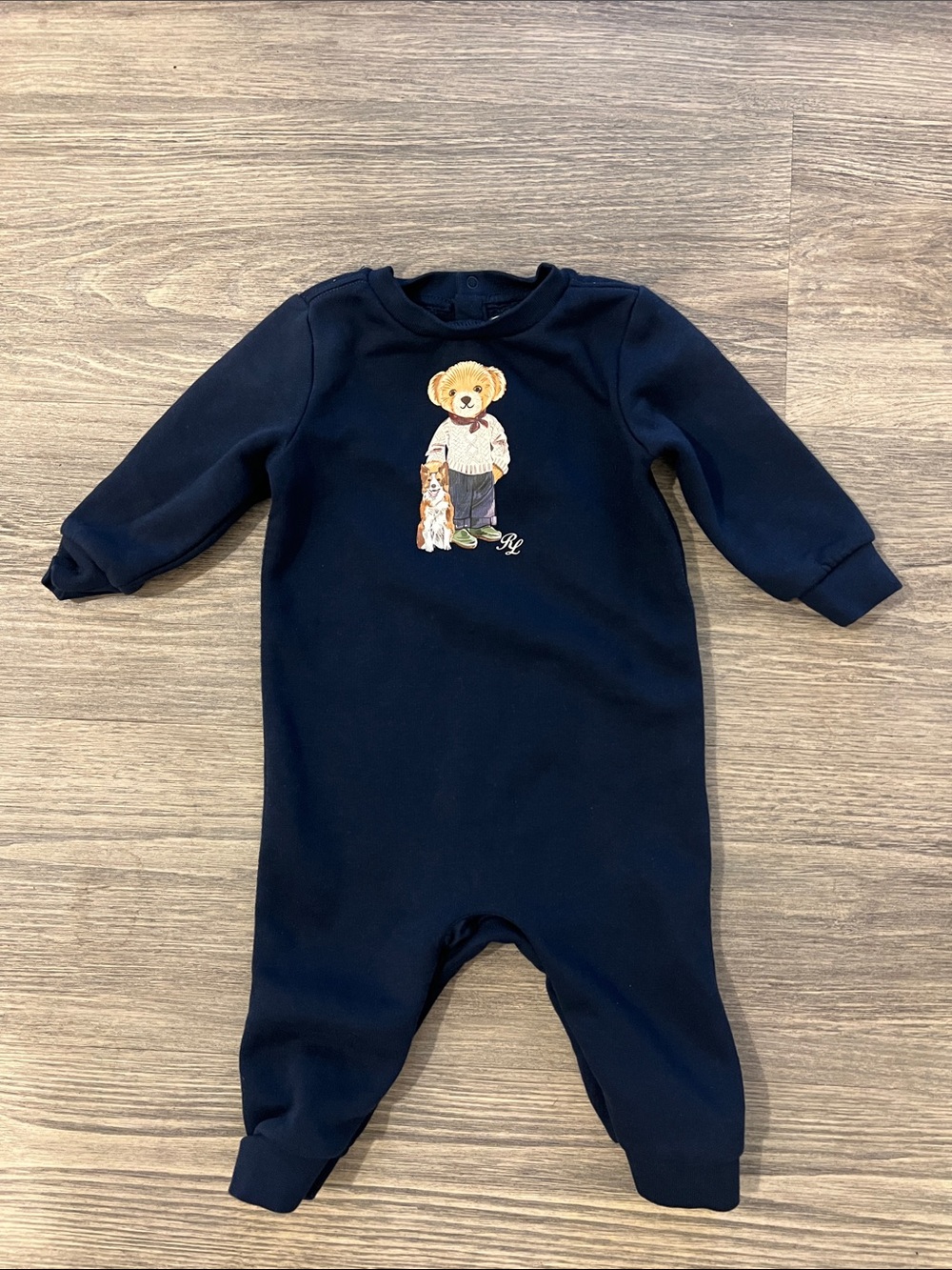 Ralph Lauren Infant Navy Polo Teddy Bear Romper Onesie Size 6 Months